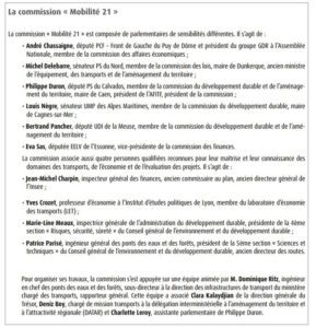 Membres de la Commission Mobilité 21